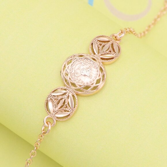 "Rose Gold Bracelet with Dual Leaf & Coin Pattern, XPBL1083 - Picture 1 of 13